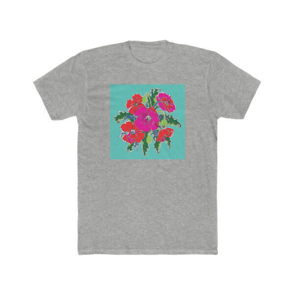 Mod Poppies with Blue Forget Me Nots-  Unisex Cotton Crew Tee - Image 4