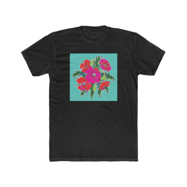 Mod Poppies with Blue Forget Me Nots-  Unisex Cotton Crew Tee - Image 3