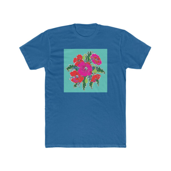 Mod Poppies with Blue Forget Me Nots-  Unisex Cotton Crew Tee - Image 9