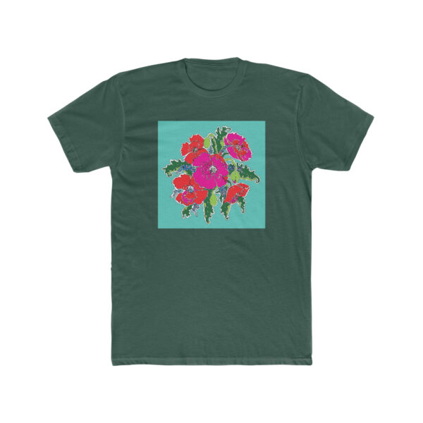 Mod Poppies with Blue Forget Me Nots-  Unisex Cotton Crew Tee - Image 6