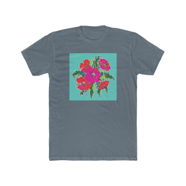 Mod Poppies with Blue Forget Me Nots-  Unisex Cotton Crew Tee - Image 7