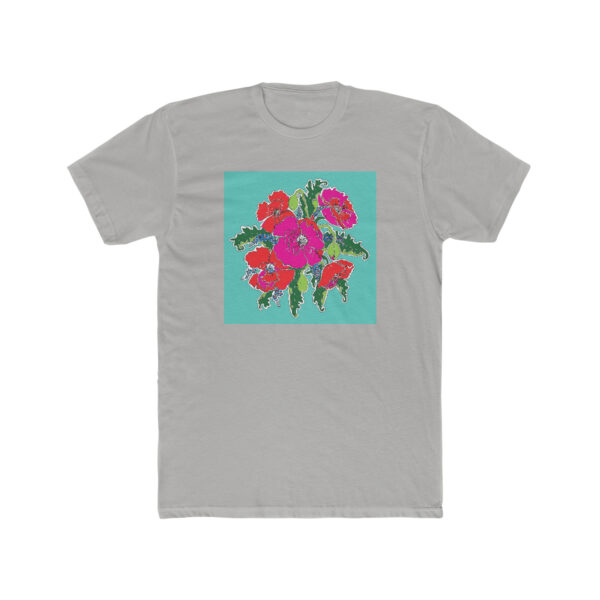 Mod Poppies with Blue Forget Me Nots-  Unisex Cotton Crew Tee - Image 2