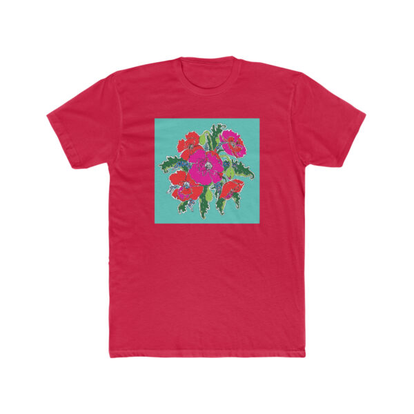 Mod Poppies with Blue Forget Me Nots-  Unisex Cotton Crew Tee - Image 11