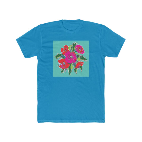 Mod Poppies with Blue Forget Me Nots-  Unisex Cotton Crew Tee - Image 8