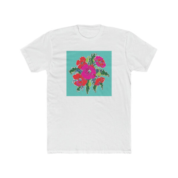 Mod Poppies with Blue Forget Me Nots-  Unisex Cotton Crew Tee