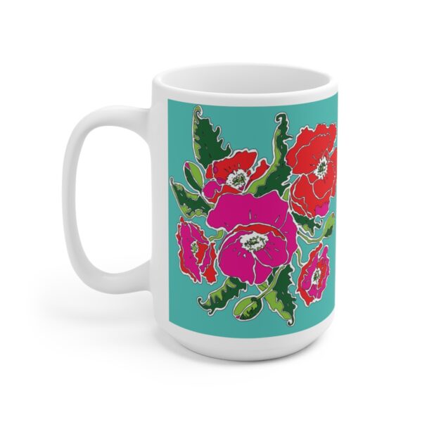 Mod Red and Hot Pink Poppies - White Ceramic Mug 15oz