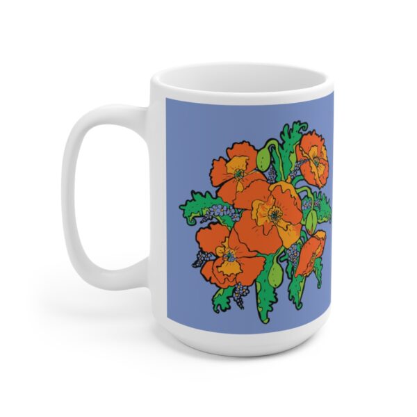 Orange Poppies With Forget Me Nots - White Ceramic Mug 15oz