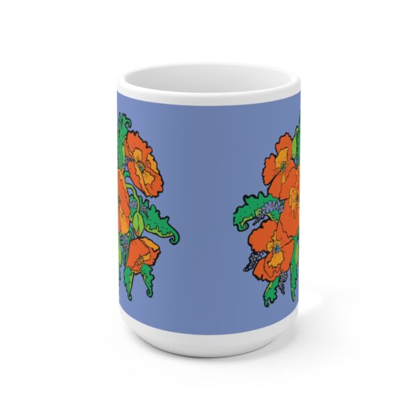 Orange Poppies With Forget Me Nots - White Ceramic Mug 15oz - Image 2