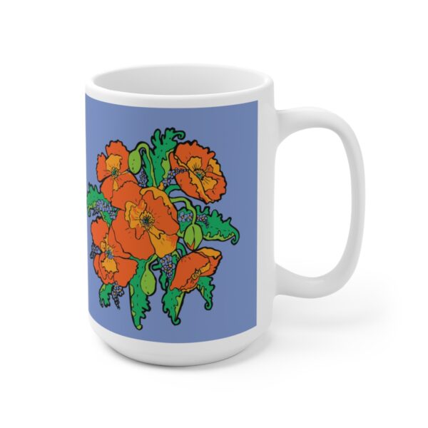 Orange Poppies With Forget Me Nots - White Ceramic Mug 15oz - Image 3