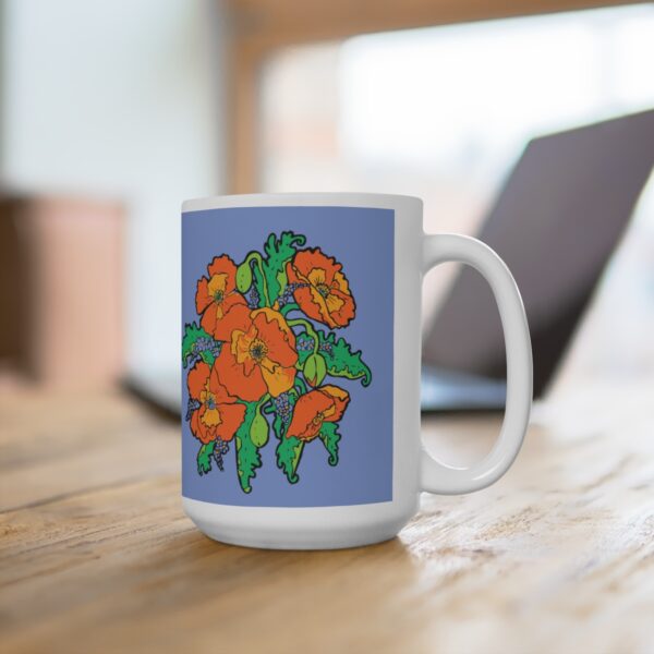 Orange Poppies With Forget Me Nots - White Ceramic Mug 15oz - Image 4