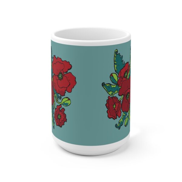 Red Poppies - White Ceramic Mug 15oz - Image 2