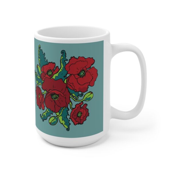 Red Poppies - White Ceramic Mug 15oz - Image 3