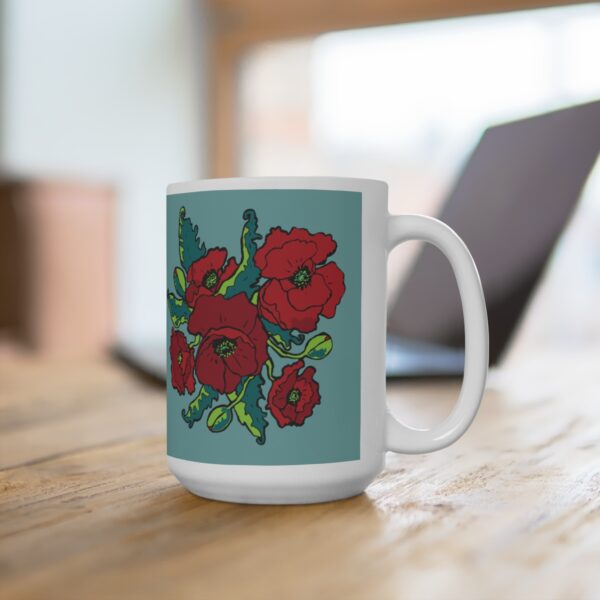 Red Poppies - White Ceramic Mug 15oz - Image 4