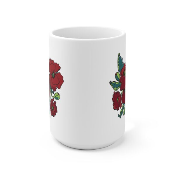 Lush Red Poppies- White Ceramic Mug 15oz - Image 2