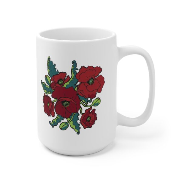 Lush Red Poppies- White Ceramic Mug 15oz - Image 3