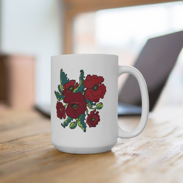 Lush Red Poppies- White Ceramic Mug 15oz - Image 4