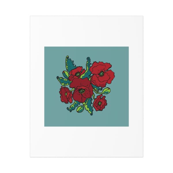 Red Poppies on Blue -Art Print 8x10