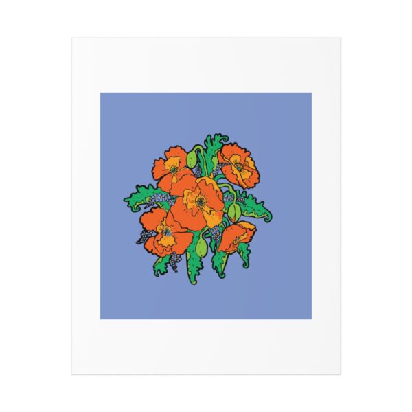 Orange Poppies with Forget-me-nots Art Print 8x10