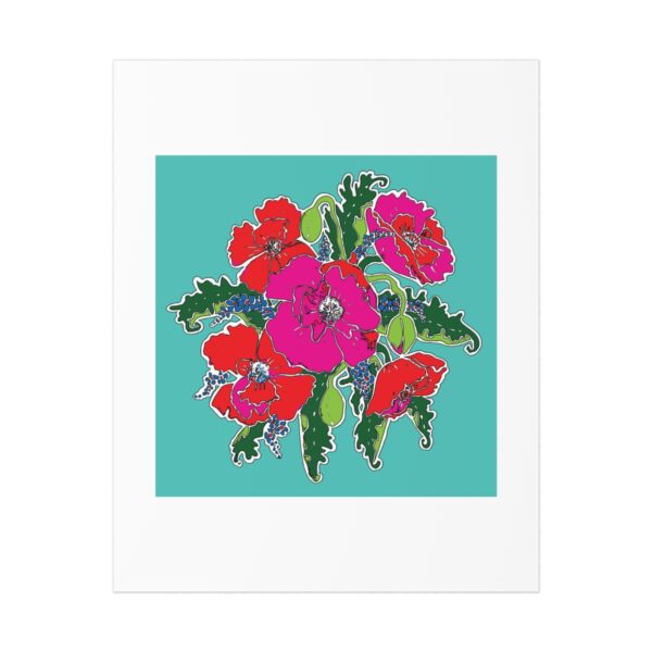 Mod Poppies with Blue Forget Me Nots -Art Print 8x10